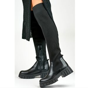 Black Chunky Knee-High Boots